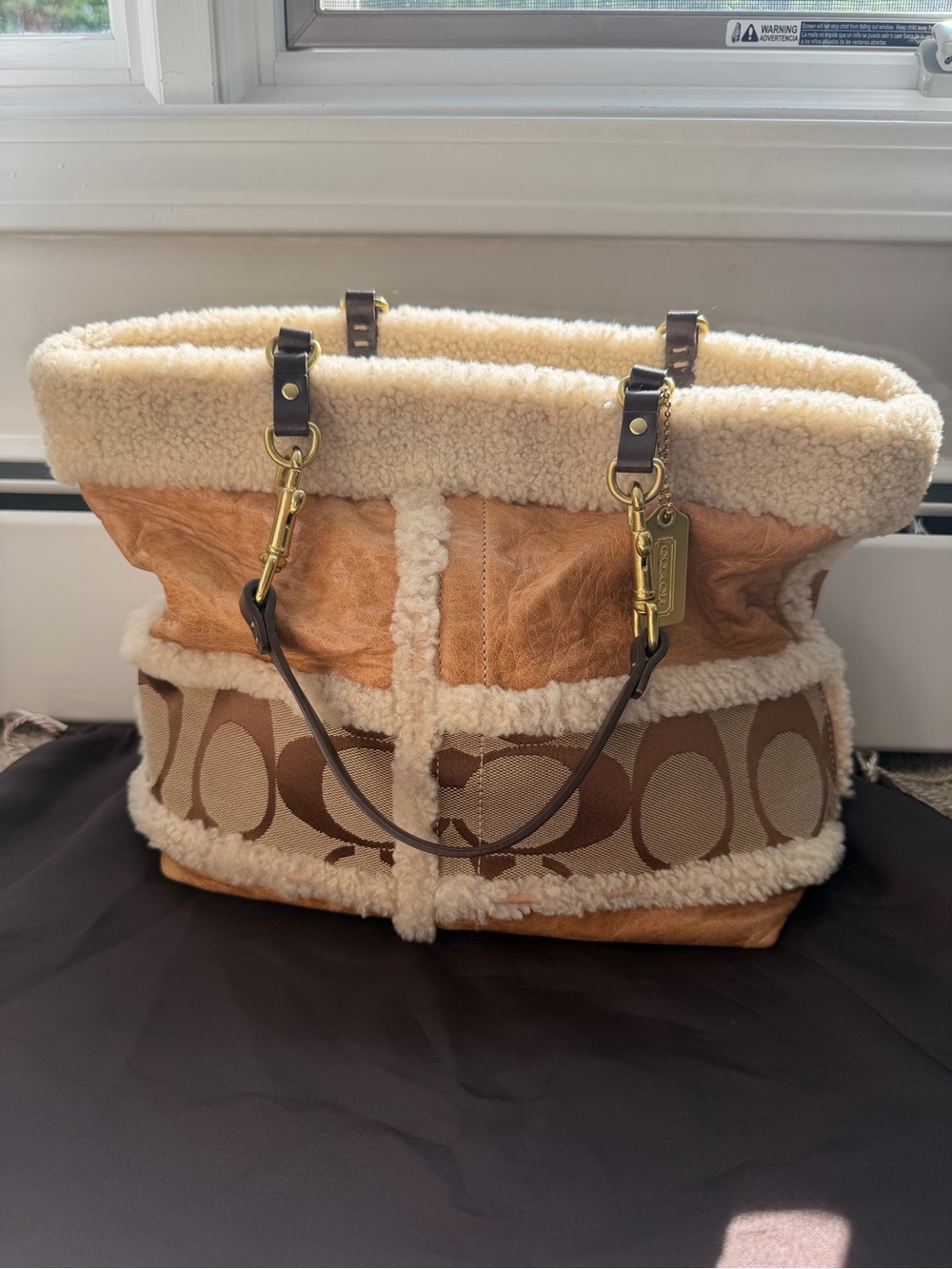 Coach Signature Shearling Trim Tote Bag
